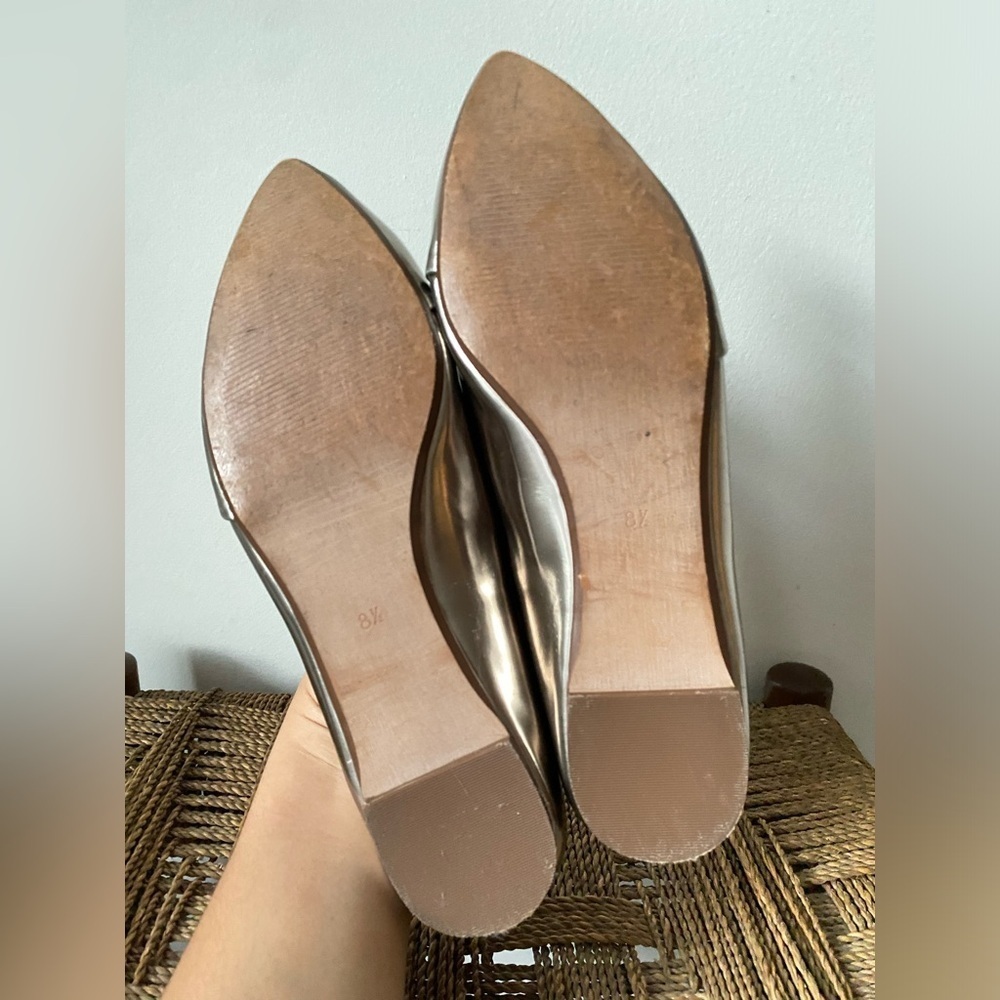 Madewell Shoes Women’s 8.5 Mira Flats Metallic Silver Pointed Toe Asymmetrical - Picture 9 of 10